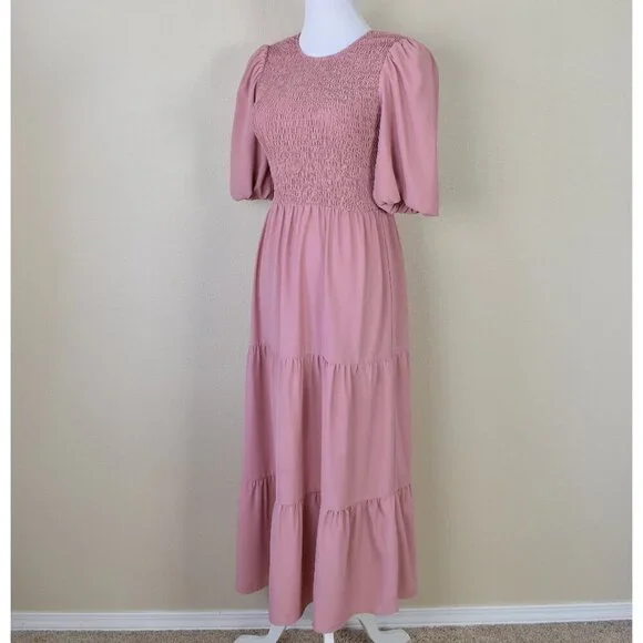 WAYF Camden Smocked Midi Tiered Dress - XS - Picture 4 of 9